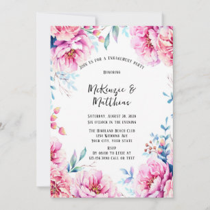 Pink Peonies Airy Floral Engagement Party Invitation