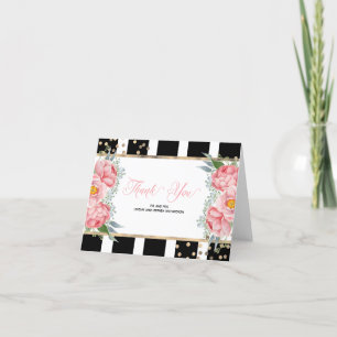 Pink Peonies and Black Stripes Elegant Thank You