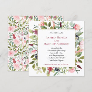 Pink Peonies and Eucalyptus Watercolor Floral Invitation