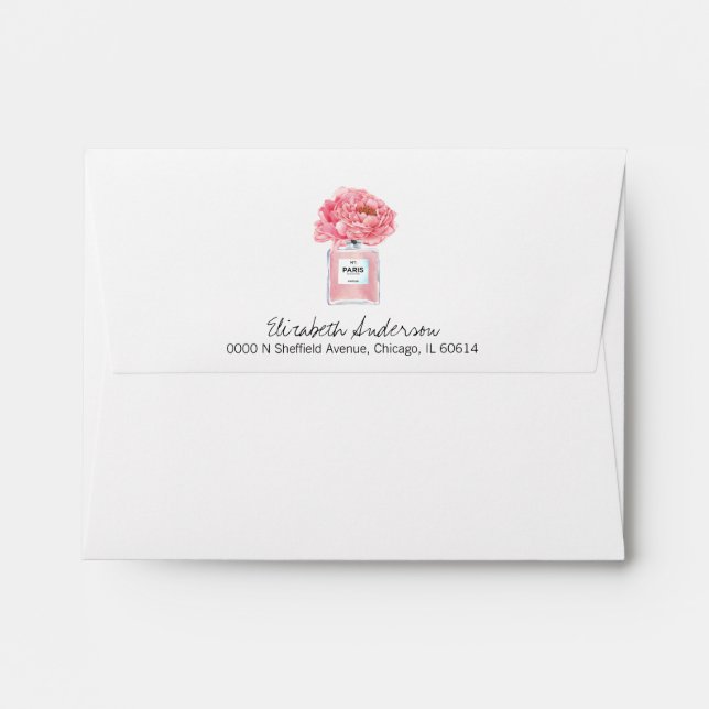 Pink Peonies and Perfume Floral Bridal Shower Envelope (Back (Top Flap))