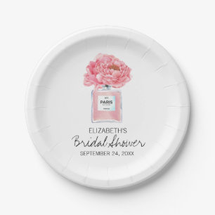 Pink Peonies and Perfume Floral Bridal Shower Paper Plate