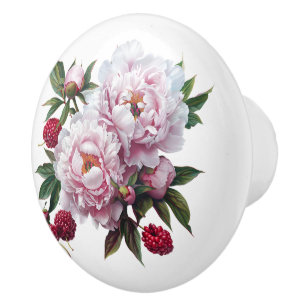 Pink Peonies and Raspberries Ceramic Knob