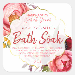 Pink Peonies And Roses On White Bath Soak Labels