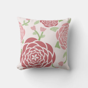 Pink Peonies and Watercolor Floral Throw Pillow