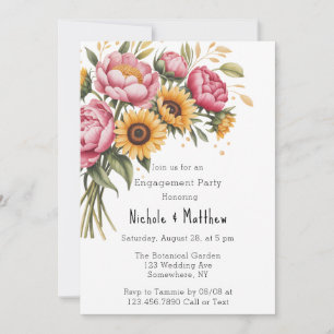 Pink Peonies and Yellow Floral Engagement Party Invitation