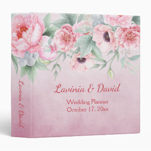 Pink Peonies Anemones Watercolor Flowers Wedding Binder
