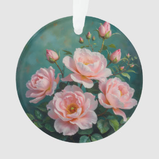 Pink Peonies Artwork on Emerald Green