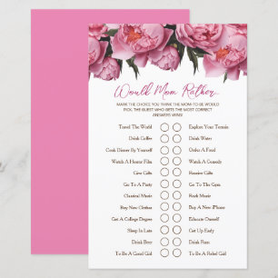 Pink Peonies Baby Shower Game Would Mom Rather...