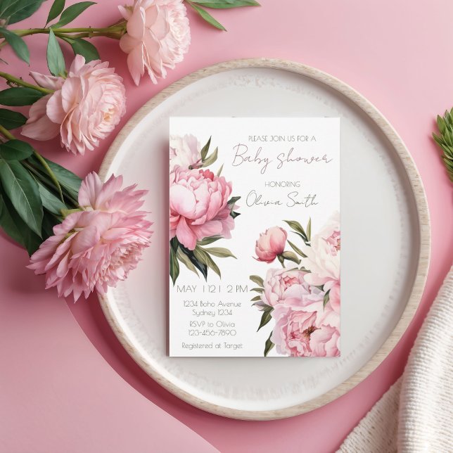 Pink Peonies baby shower Invitation (Creator Uploaded)