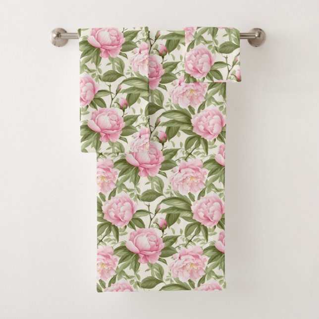 Pink Peonies Bath Towel Set (Insitu)