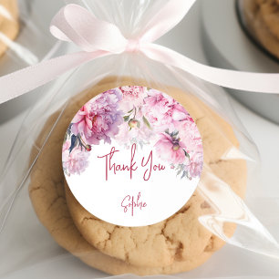 Pink peonies birthday party watercolor thank you classic round sticker