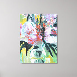 Pink Peonies Bouquet in Glass Vase Canvas Print