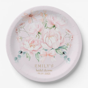 Pink Peonies  Bow Wildflower Garden Bridal Shower Paper Plate
