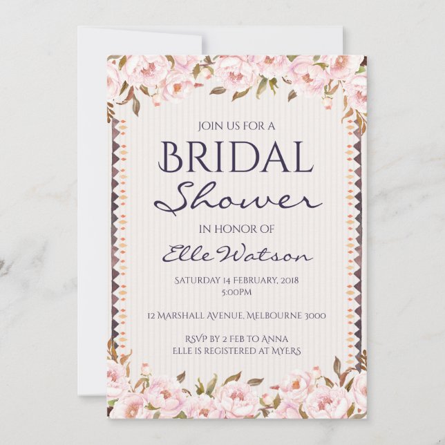Pink Peonies Bridal Shower Invitation, Wedding Invitation (Front)