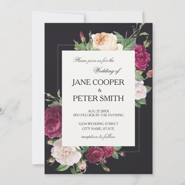 Pink peonies Budget Wedding Invitation (Front)