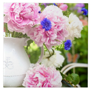 Pink Peonies Ceramic Tile