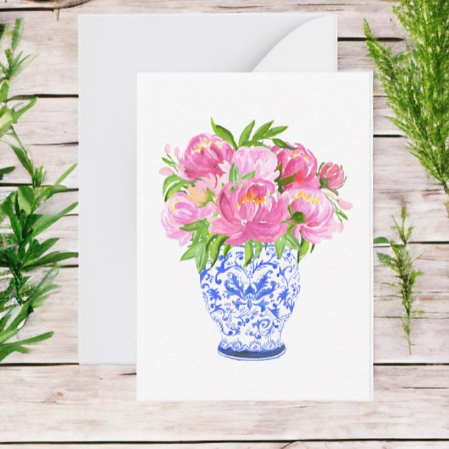 Pink Peonies Chinoiserie Vase Card (Creator Uploaded)