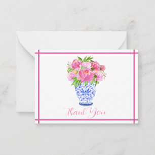 Pink Peonies Chinoiserie Vase Thank You Card
