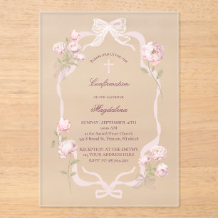 pink peonies Confirmation girl Acrylic Invitations