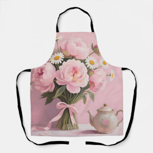 Pink Peonies Daisies Bouquet Apron