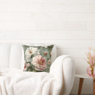 Pink Peonies Elegant Throw Pillow