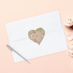 Pink Peonies Floral Alphonse Mucha Heart Sticker