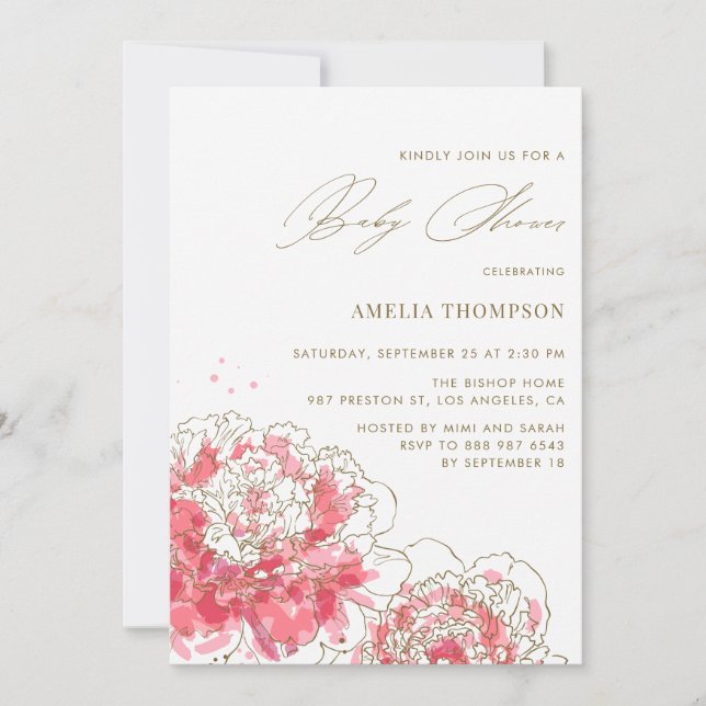 Pink Peonies | Floral Baby Shower Invitation (Front)