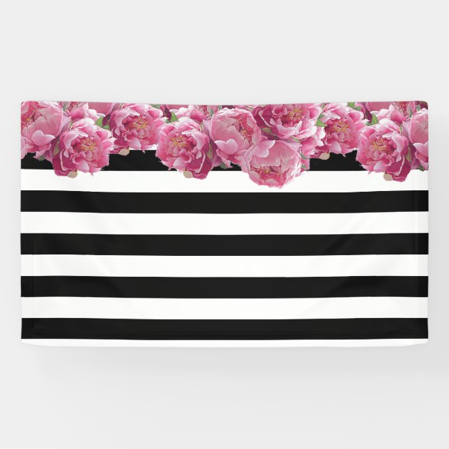 Pink Peonies Floral Backdrop Banner (Horizontal)