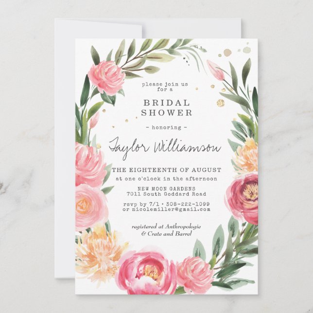 Pink Peonies | Floral Bridal Shower Invitation (Front)
