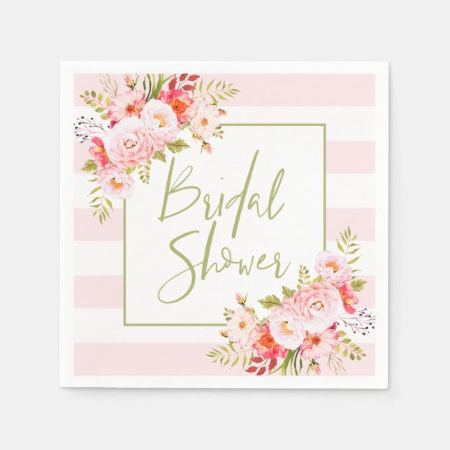 Pink Peonies Floral Bridal Shower Paper Napkins (Front)