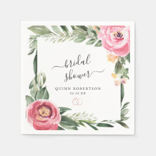 Pink Peonies Floral Bridal Shower Personalized Napkin