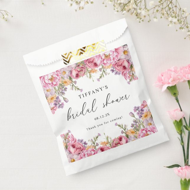 Pink Peonies Floral Bridal Shower Thank You Favour Bag (Sealed)