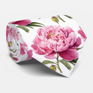 Pink Peonies Floral Flower Faux Silk Neck Tie