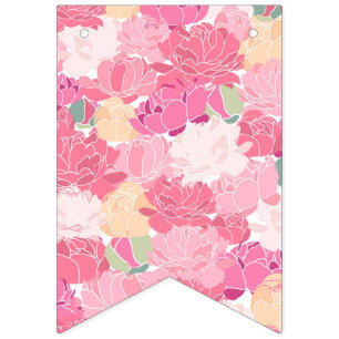 Pink Peonies Floral Garden Feminine Flowers Bunting Flags