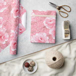 Pink Peonies Floral Gold Elegant  Wrapping Paper