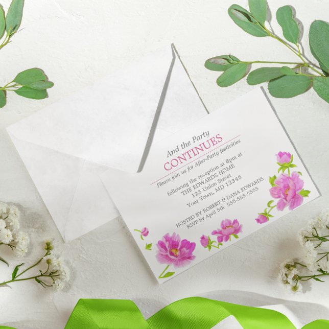 Pink Peonies Floral Green After Party Invitation (Creator Uploaded)