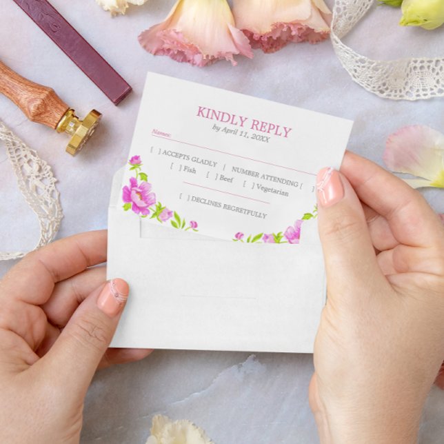 Pink Peonies Floral Magenta RSVP Card (Creator Uploaded)