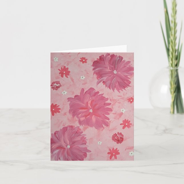 Pink Peonies Floral Note Card (Front)
