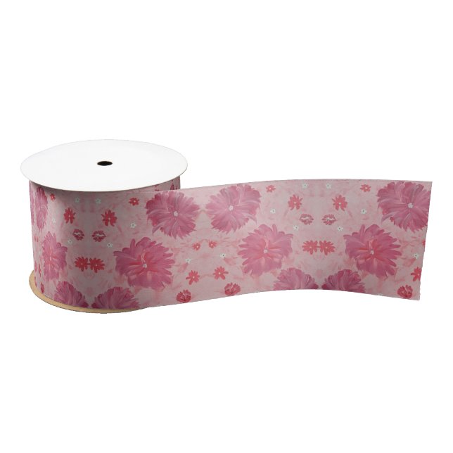 Pink Peonies Floral Satin Gift Ribbon (Spool)
