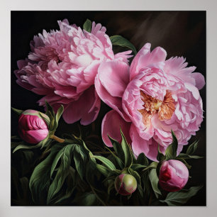 Pink Peonies Flower Art Print Poster