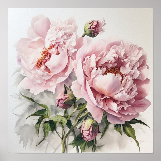Pink Peonies Flower Art Print Poster (Front)