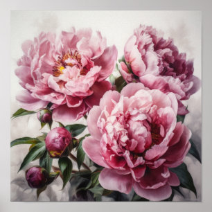 Pink Peonies Flower Art Print Poster