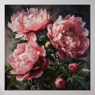 Pink Peonies Flower Art Print Poster
