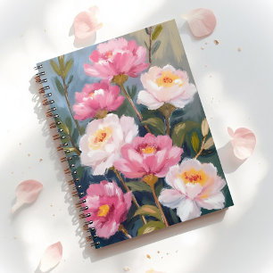 Pink Peonies Flower Bouquet Painting Notebook