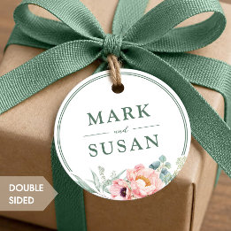Pink Peonies Flower Wedding Favour Tags