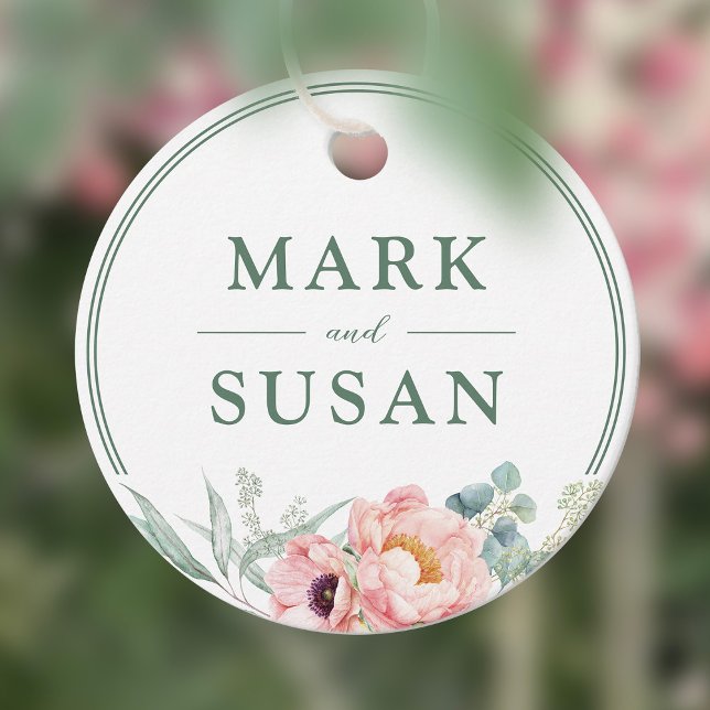 Pink Peonies Flower Wedding Favour Tags (Creator Uploaded)