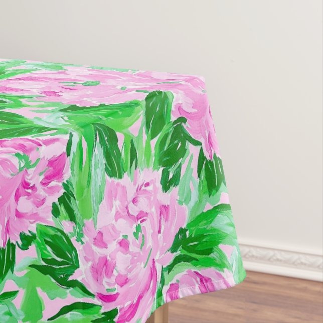 Pink Peonies Flowers Pattern Tablecloth (In Situ)