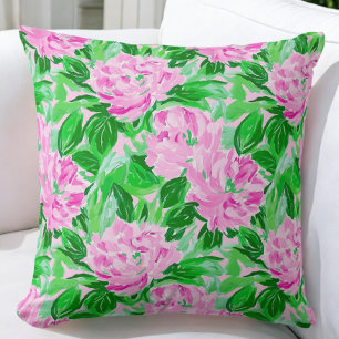Pink Peonies Flowers Pattern Throw Pillow