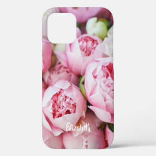 Pink Peonies Flowers Personalized iPhone 12 Case
