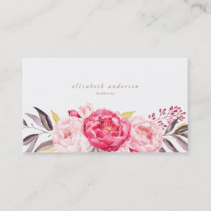 Pink Peonies Flowers Watercolor Business Card